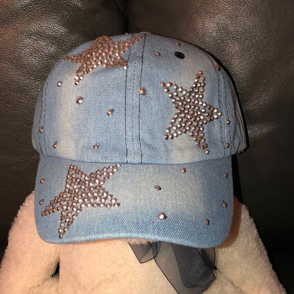 Cruise Club Star Embellished Cotton Vintage Wash Denim Cap - Picture 1 of 9